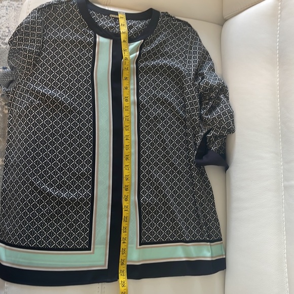 NWOT DANA BUCHMAN Silky Blouse Beautiful Navy White Blush Pink & Tiffany Blue 16 - Picture 9 of 11